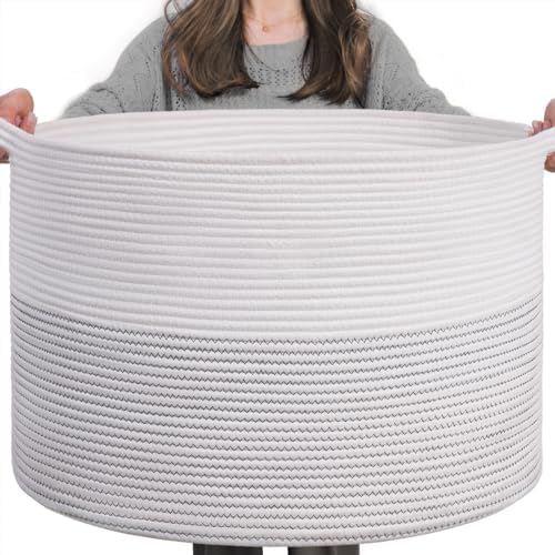 INDRESSME XXXLarge Woven Rope Blanket Basket Living Room White by INDRESSME