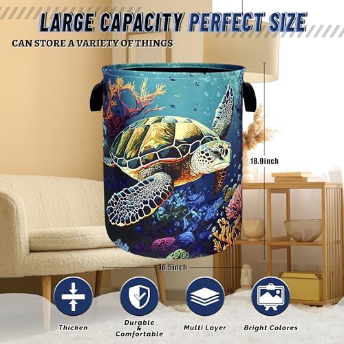 Sea Turtle Laundry Basket Oxford Cloth Foldable Hamper 18.9x16.5 Inch - Image 3