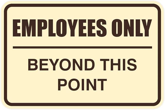 All Quality Classic Framed Employees Only Beyond This Point Wall or Door Sign | Easy to Install Business Signage - Small (Ivory-Dark Brown) 1 Pack
