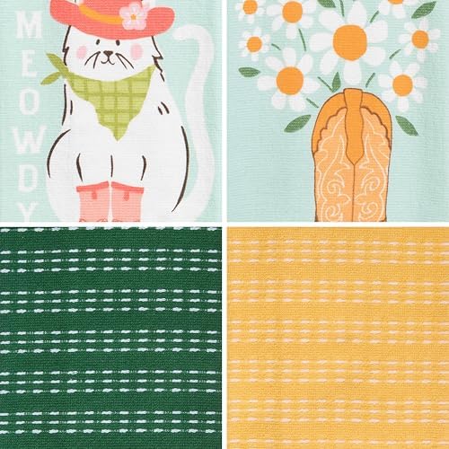 Ritz 4-Piece Kitchen Towel Set, Meowdy Cat & Daisy Boot Prints - Image 2
