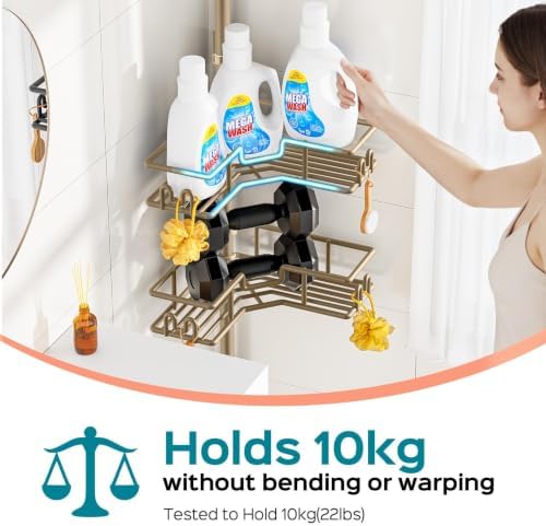 HAMITOR No-Drill Shower Rack, 4-Tier Corner Rustproof Tension Pole - Image 5