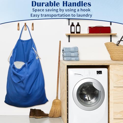 Laundry Bag with Handles & Drawstring Closure, 27.6"Wx35"H Blue - Image 5