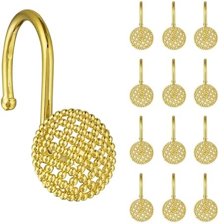 Sunlit Gold 3D Beaded Mesh Shower Curtain Hooks, Metal Home Decorative Shower by Sunlit