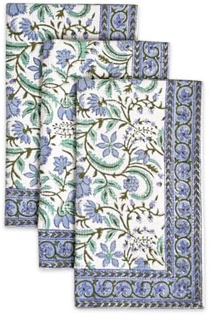Ridhi Columbia Blue Hand Block Print 100% Cotton Kitchen Towels, 16x28 Inch - Image 2