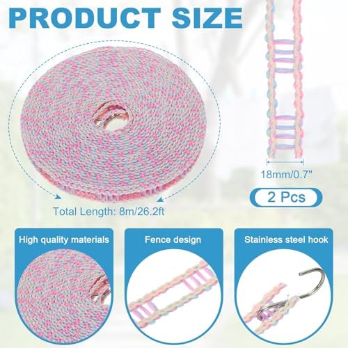uxcell 2 Pcs Portable Travel Clothesline, 26.2ft Clothes Line Outdoors Travel - Image 2