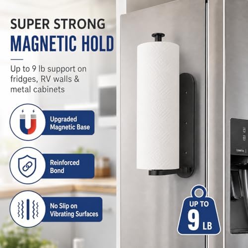 Magnetic Paper Towel Holder for Fridge-Great Adhesive Magnetic, One Hand - Image 2