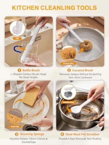 7 Pack Kitchen Cleaning Dish Brush Set - Image 5