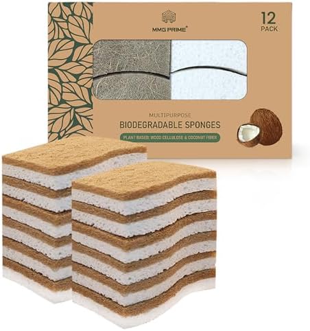 Natural Kitchen Sponge –12-Pack Biodegradable Sponges by MMGPrime
