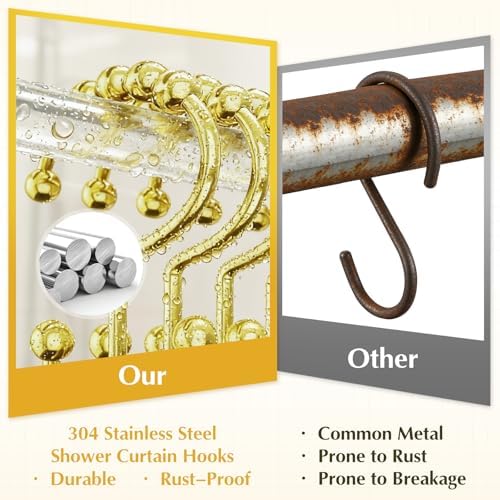 12 Pcs Gold Shower Curtain Hooks, 304 Stainless Steel Shower Curtain Hooks - Image 2
