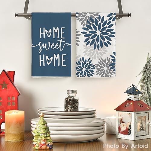 Artoid Mode Blue Grey Stripes Home Sweet Home Boho Winter Kitchen Towels Dish - Image 2