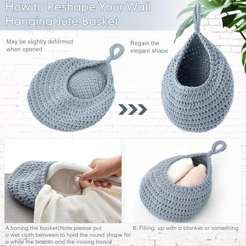 Honeydak 3 Hanging Baskets, Light Blue, Cotton Rope - Image 4