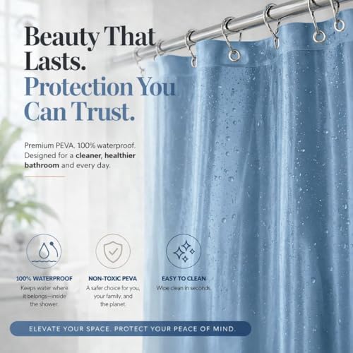 EHZNZIE Stone Blue Shower Curtain Liner 72x72, PEVA Waterproof Bath Curtain - Image 2