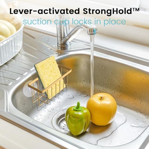 HLOOL Gold Sponge Holder for Kitchen Sink, Kitchen Sink Sponge Holder-Gold - Image 3