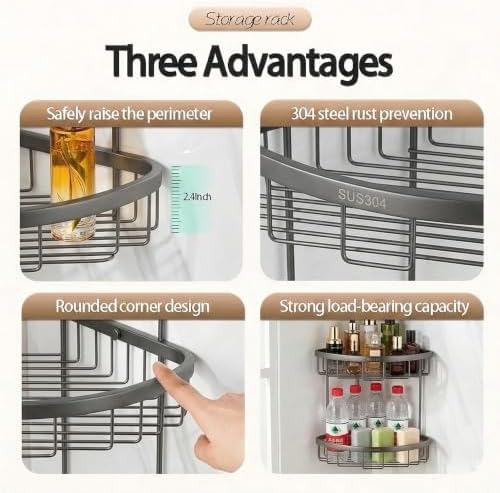 Corner Shower Caddy, 201 Stainless Steel Bathroom Shelf Organizer, Wall Mounted - Image 3