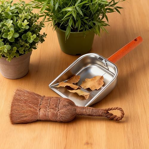 Mini Dustpan and Brush Set, Palm Fiber Handheld Small Broom and Metal Dustpan - Image 4