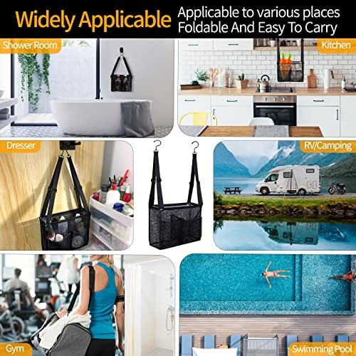 4 Storage Pockets Adjustable Hanging Mesh Bathroom Bag, Shower Caddy College - Image 7