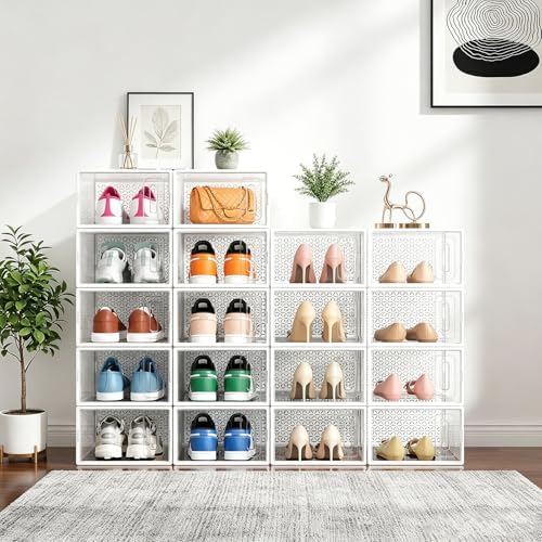Shoe Boxes, 12 Pack Clear Plastic Stackable Shoe Storage Boxes Fit US Size 10 - Image 2