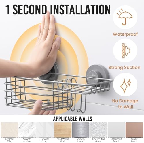 LEVERLOC Shower Caddy Suction Cup, Heavy Duty Bathroom Organizer - Image 2