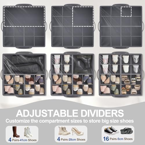 2 Pack Large Shoe Organizer for Closet, 32 Pairs Shoe Storage Box Grey - Image 5