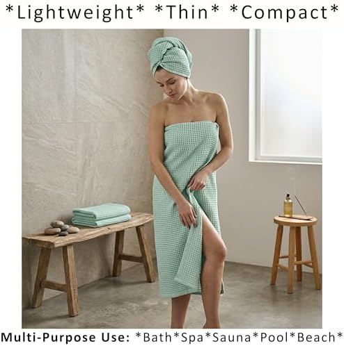 PÜSKÜL Natural 100% Turkish Cotton Waffle Bath Towels Set of 2, Extra-Large - Image 2