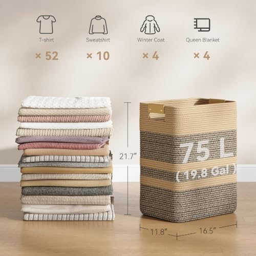 Nunsino 75L Laundry Basket, Cotton Rope Laundry Hamper - Image 2
