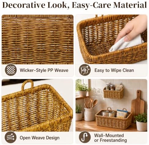 Wall Hanging Baskets, 2 Pack Woven Wicker Baskets - Image 5