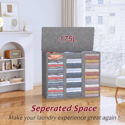 175L Laundry Hamper 3 Section, Large Laundry Hamper - Image 4