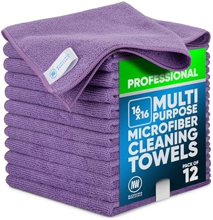 MW Pro Microfiber Cleaning Cloth | Purple | 12 Pack | 16” x 16” | All Purpose by MicrofiberWholesale
