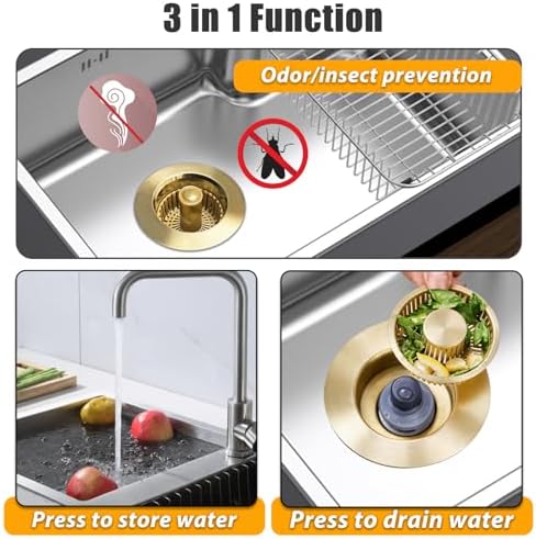 Anlige Kitchen Sink Drain Strainer, 3 in 1 Pop Up Kitchen Sink Stopper - Image 3