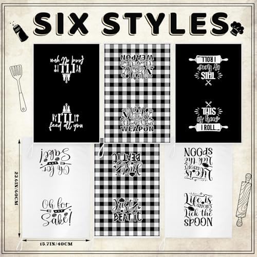 Bencailor 6 Pcs Black White Plaid Kitchen Towels Decorative Sets Dish Towels - Image 5