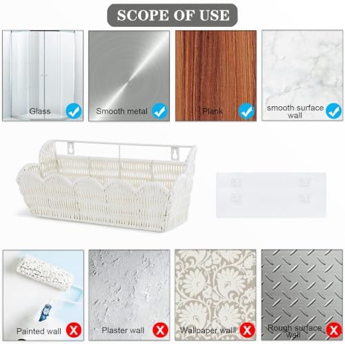 2 Pack Adhesive Plastic Wicker Hanging Storage Basket Scalloped Edge - Image 4