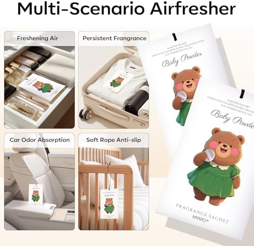 MYARO 12 Pack Baby Powder Scented Sachets, Closet Deodorizer Car Freshener - Image 3
