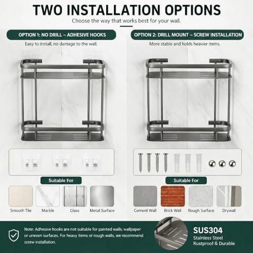 Corner Shower Caddy, 201 Stainless Steel Bathroom Shelf Organizer, Wall Mounted - Image 6