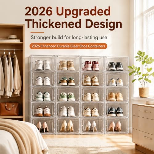 Clear Shoe Storage Boxes, 2026 2nd Gen Thickened Hard Plastic Stackable - Image 3