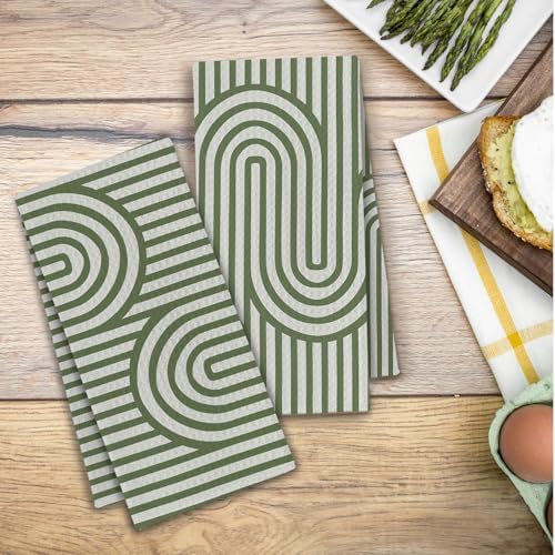 Sage Green Boho Abstract Kitchen Towels, Contemporary Minimalist Dish Tea Towels - Image 5