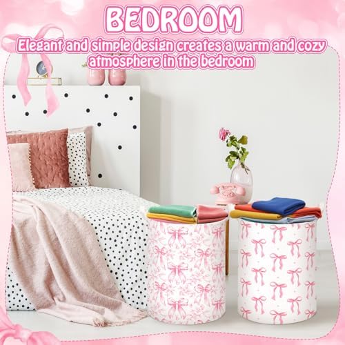 CroBlissful 2 Pcs Pink Bow Laundry Basket Coquette Storage Basket - Image 4