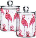 2 Pack Apothecary Jars Bathroom Pink Flamingo Qtip Holder Storage Canister by Unknown