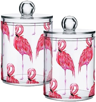 2 Pack Apothecary Jars Bathroom Pink Flamingo Qtip Holder Storage Canister by Unknown