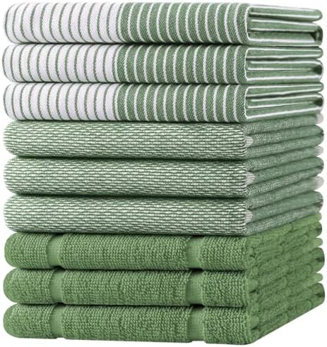 Homaxy 9 Pack Cotton Terry Premium Kitchen Towels, 18 x 28 in, Grass Green by Homaxy