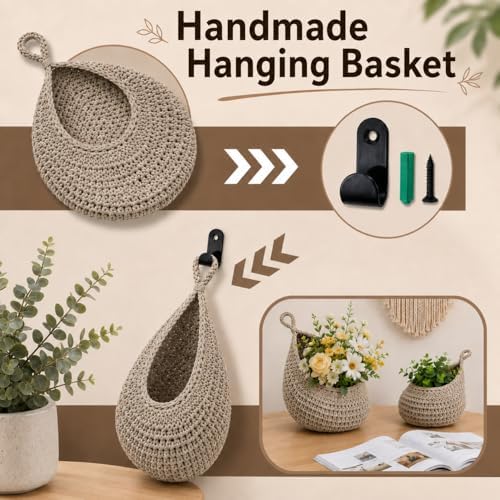 Hanging Fruit Baskets for Kitchen, 3 Pack Handwoven Wall Baskets - Image 4
