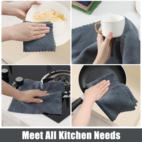 Homaxy Super Soft 12 Pack Kitchen Towels and Dishcloths Set, Dark Grey - Image 5