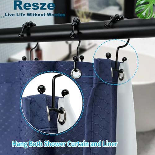 Resze 12 PCS Black Plastic Double Shower Curtain Hooks, Shower Curtain Liner - Image 4