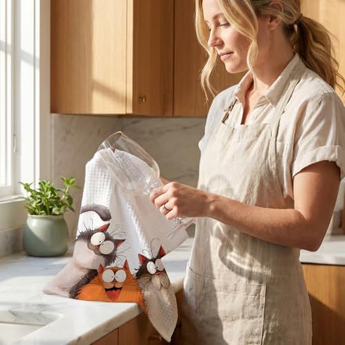 4 Pcs Cute Cat Kitchen Towels, Funny Cats Gifts Absorbent Hand Towels-01 - Image 6