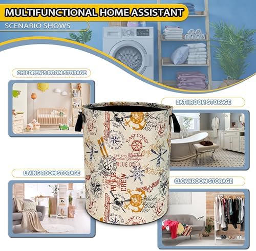 Anchor Compass Laundry Basket Foldable Waterproof Hamper 18.9 x 16.5 Inch - Image 6