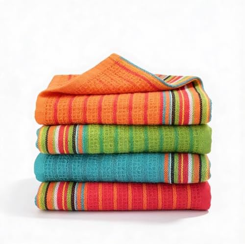 100% Cotton Salsa Kitchen Towels – 4 Pack Dish Towels, Kitchen Cleaning & Drying by AshtonSheets
