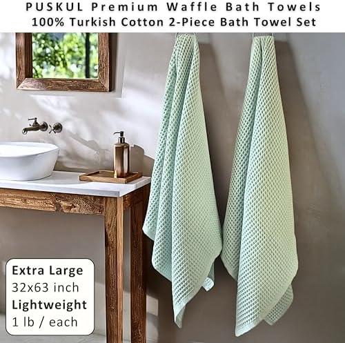 PÜSKÜL Natural 100% Turkish Cotton Waffle Bath Towels Set of 2, Extra-Large - Image 4