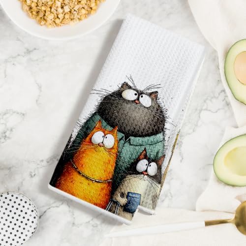 4 Pcs Cute Cat Kitchen Towels, Funny Cats Gifts Absorbent Hand Towels-04 - Image 3