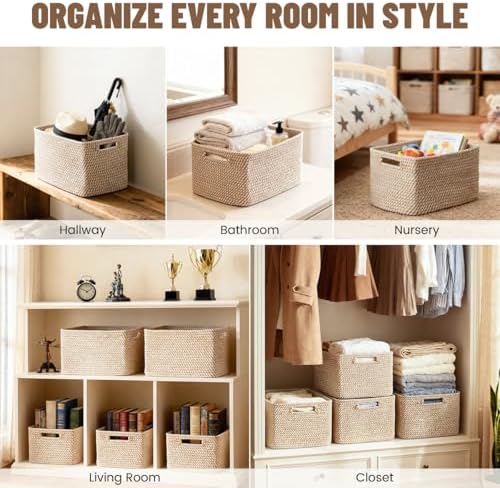 5 Pack Woven Storage Baskets, Decorative Storage Bins - Image 4