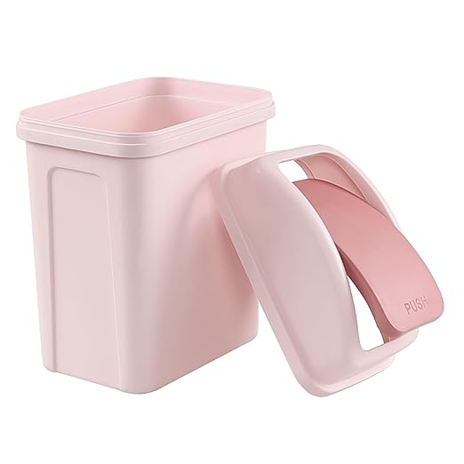 Small Trash Can, 1.8 Gallons Bathroom Garbage Can with Lid Swing-Top, Slim Plastic Garbage Bin for Dorm, Office, Bedroom, Kitchen, Living Room (Pink)