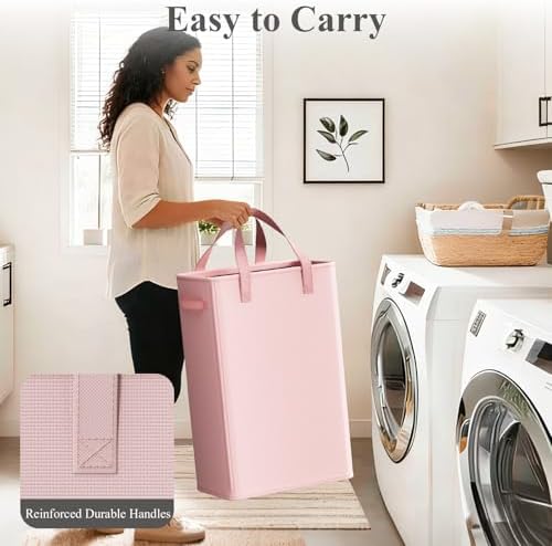 Optish 50L Pink Slim Laundry Hamper, Narrow Laundry Basket - Image 5